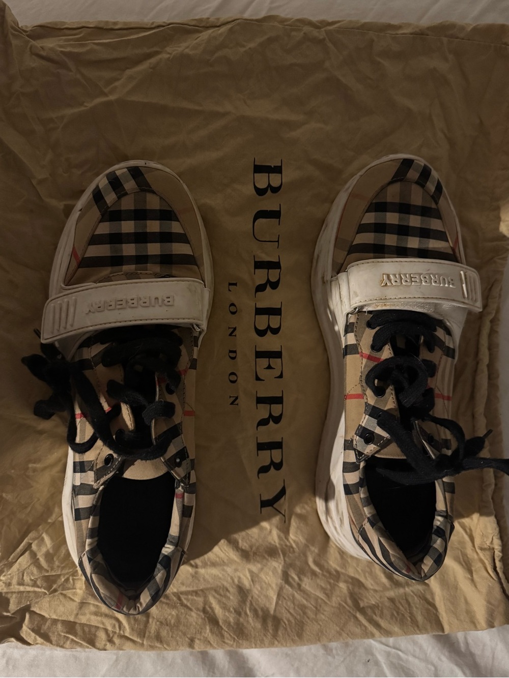 Burberry Beige Vintage Check adult  Sneakers with Black Laces